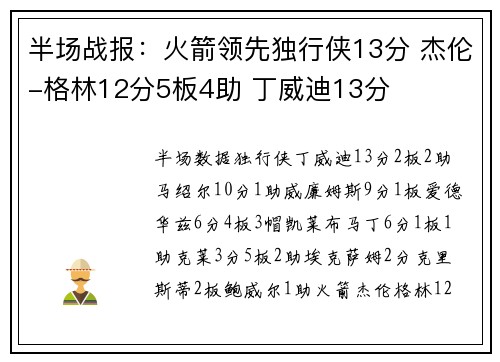 半场战报：火箭领先独行侠13分 杰伦-格林12分5板4助 丁威迪13分